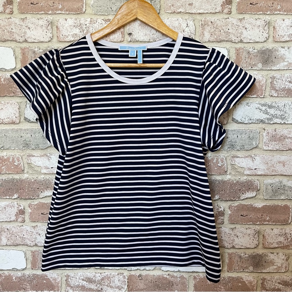 Draper James Navy Blue White Striped Top |  Flutter Sleeves Women’s Size…